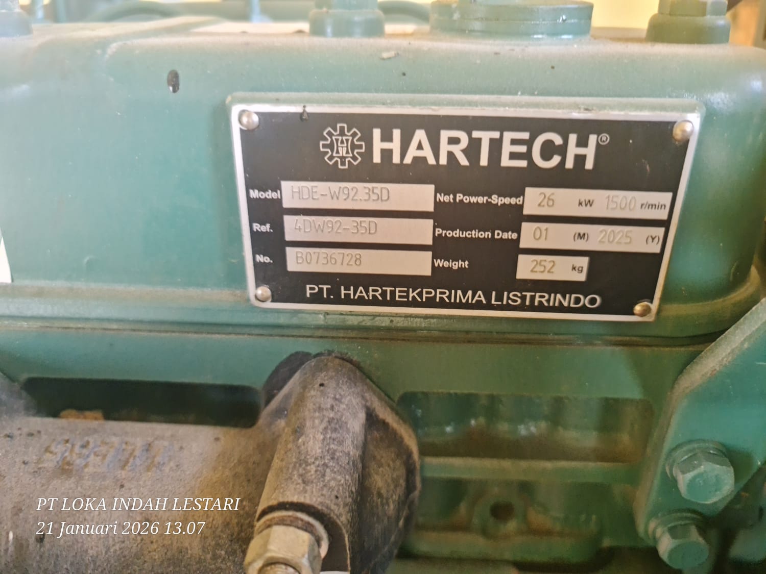 GENSET HARTECH ENGINE HDE-W92.35D REF 4DW92-35D FAWDE