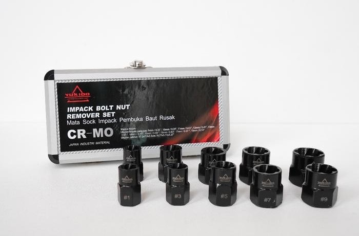 MATA SOCK PEMBUKA BAUT RUSAK 10 PCS Size 9MM - 19MM SET IMPACK BOLT NUT REMOVER YUKIDO AB-666FW
